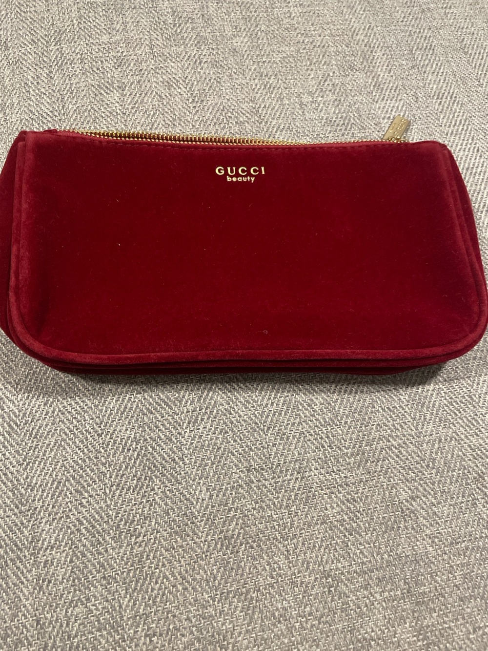 Gucci Velvet Red Beauty Zip Pouch with Gold Zip